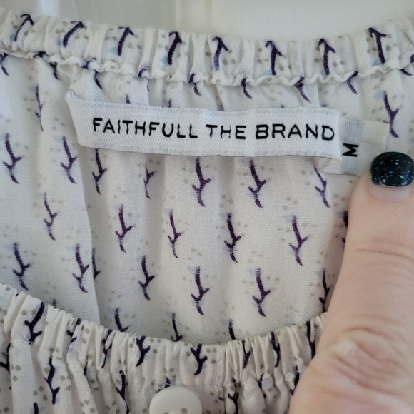 Faithful the Brand white Purple Floral Top Boho Off the Shoulder size Medium - Picture 6 of 9